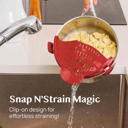 Kitchen Gizmo Silicone Pot Strainer - Adjustable Clip-On Pasta Strainer for Pots & Pans - Large Red