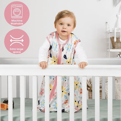 BSTOPPT 3 Pack Baby Sleep Sack 0-6 Months 100% Rayon Cotton Baby Sleeping Bag 2-Way Zipper Toddler Wearable Blankets Comfy Stretchy Lightweight TOG 0.3 （Heart&Pink&Floral）