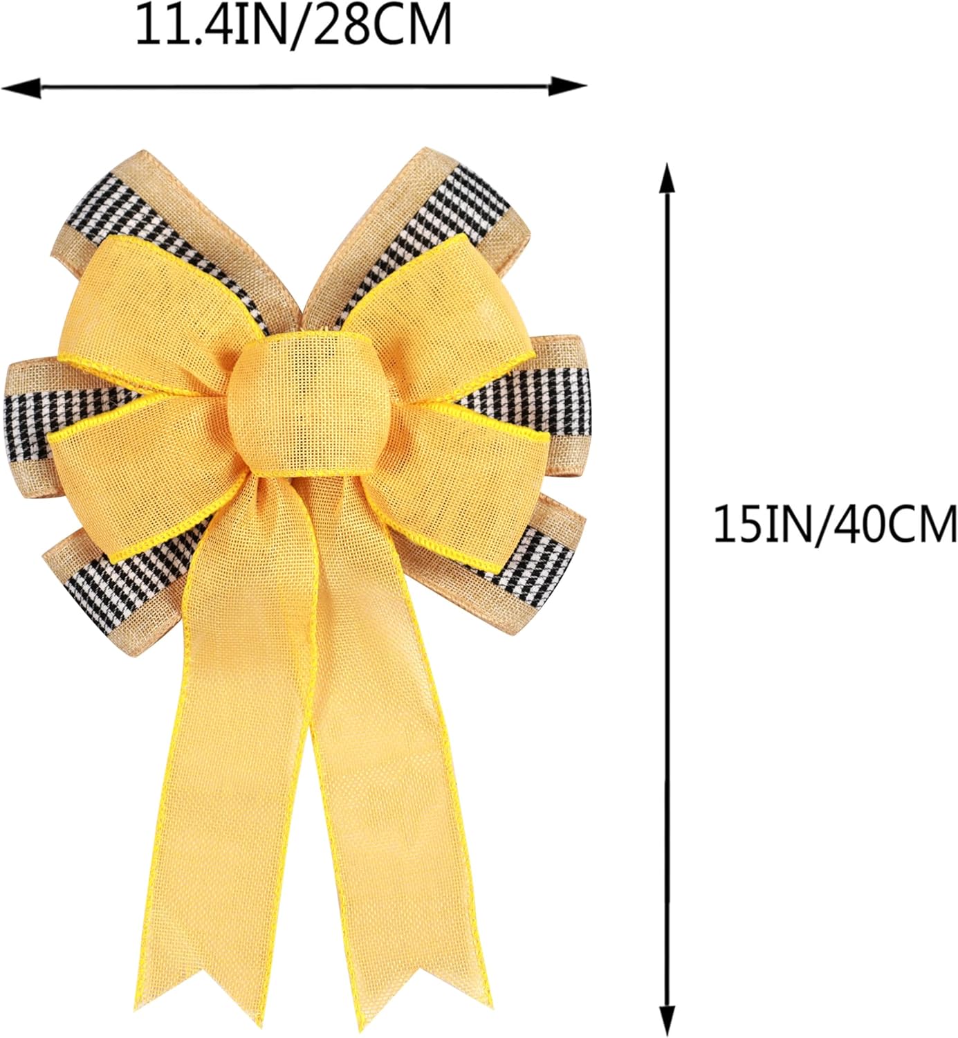 Skiennix Decorative Bow Set - 2 PCS Yellow Burlap & Black White Stripe for Holiday Wreaths | Outdoor Decor