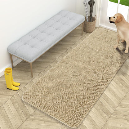 OLANLY Dog Door Mat - Absorbent Non-Slip Chenille for Muddy Paws | 59x24 Inches, Quick Dry, Beige