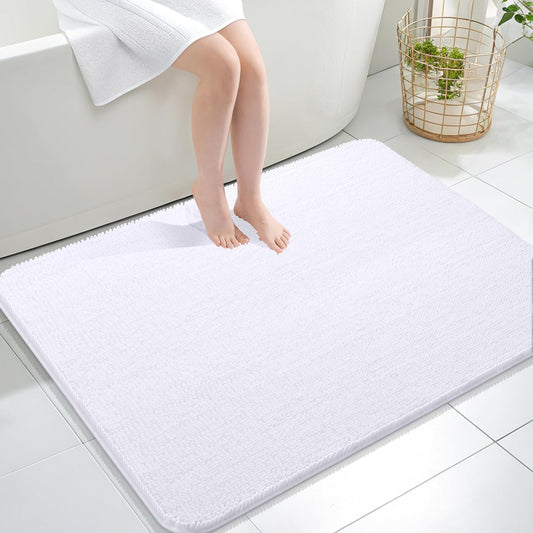 OLANLY Large Bathroom Rugs - Extra Soft Chenille Bath Mats | Quick Dry, Machine Washable, 40x32, White