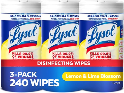 Lysol Disinfectant Wipes - Multi-Surface Antibacterial Cleaning - Lemon & Lime Blossom, 80 Count (Pack of 3)