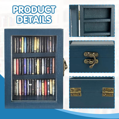Skiennix Miniature Bookshelf Decor - Anxiety Relief Ornament with 60 Mini Books - Blue
