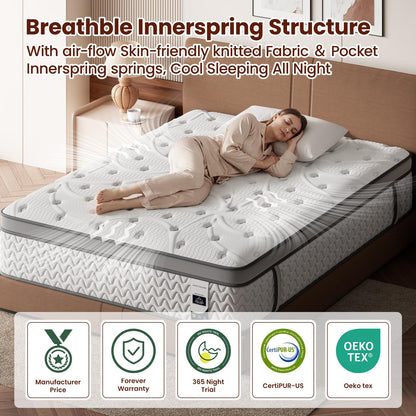 SLEEP100 Queen Mattress 12 Inch, 5-Zone Deep Sleep Firm Mattress with Extra Lumbar & Shoulder Support, Hotel Collection Hybrid Mattresses Pain Relief - Fiberglass Free - No Odor - 365 Night Trial