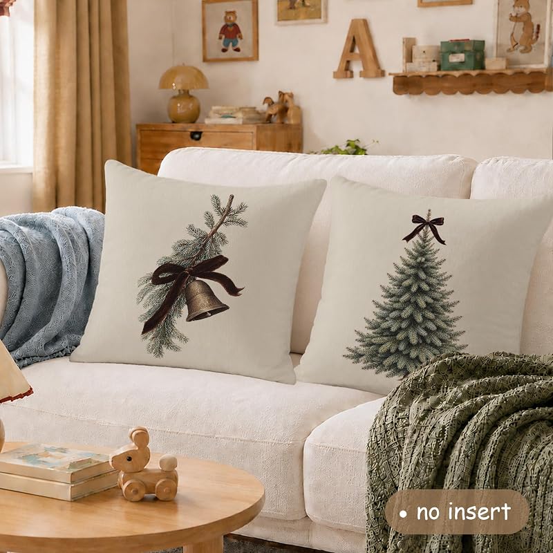 Moody Christmas Tree Bell Bow Throw Pillow Cover 18x18 - Set of 2 (Variation: Bell Bow)