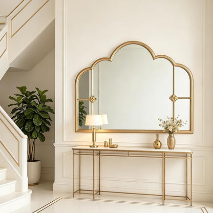 Gold Scalloped Wall Mirror - 33.85 x 25.59 in - Three-Section Vintage Frame