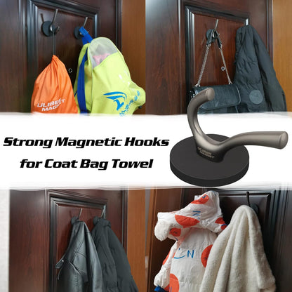 ULIBERMAGNET Strong Magnetic Double Hooks - Heavy Duty Coat Hangers | 2 Pack Brushed Nickel Finish