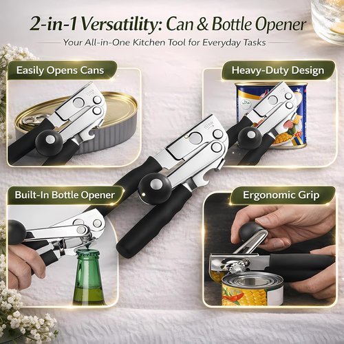 Heavy Duty Manual Can Opener by [Brand Name] - Stainless Steel Hand Crank with Magnetic Lid Lifter & Bottle Opener