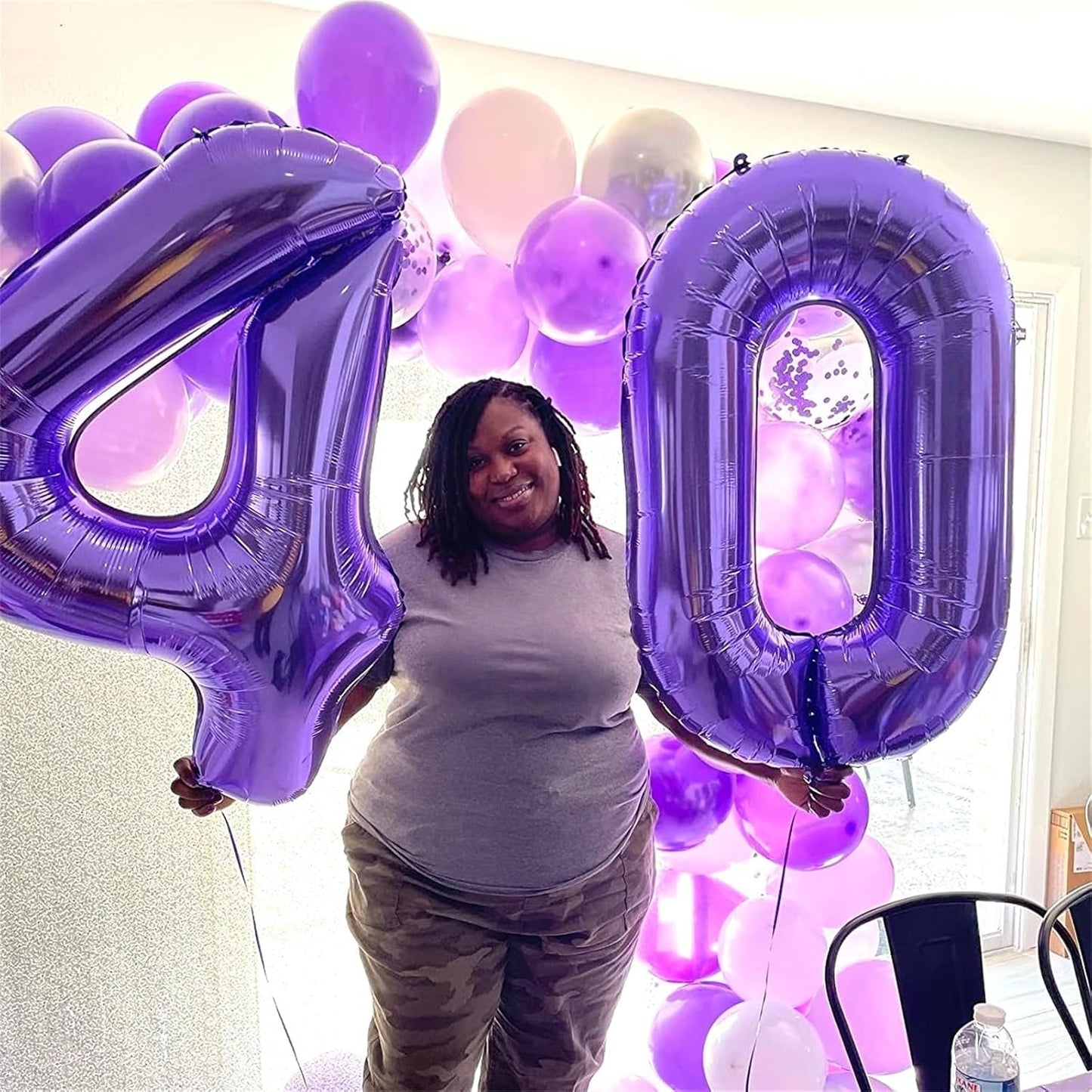 Purple Number 40 Birthday Balloons - 40 Inch Large Mylar Foil 4 & 0 Balloons for Women’s 40th Birthday Party
