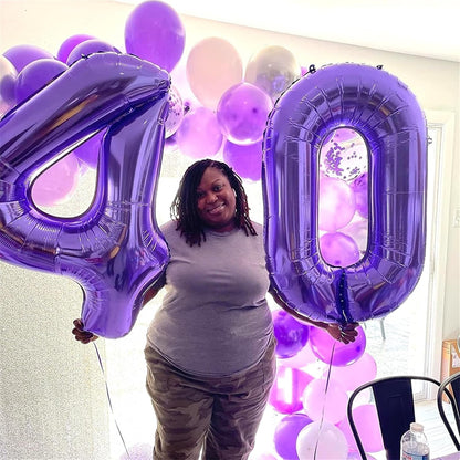 Purple Number 40 Birthday Balloons - 40 Inch Large Mylar Foil 4 & 0 Balloons for Women’s 40th Birthday Party