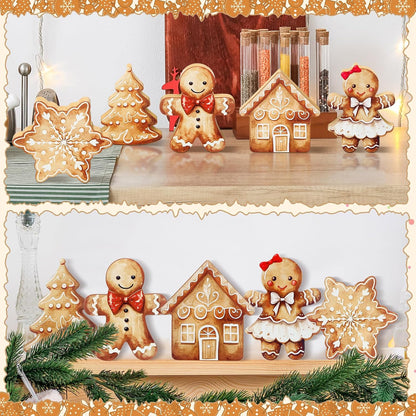 Threehoney Gingerbread Christmas Decorations - 5 Pcs Cute Wooden Table Centerpieces for Home & Office