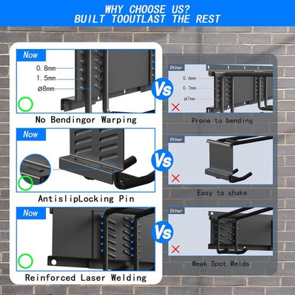CBWLWJ Garage Tool Organizer - Heavy Duty 680 lbs Capacity Wall Mount Rack with 10 Adjustable Hooks | Black