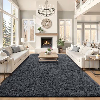 OLANLY Large Area Rug - Soft Fluffy Shaggy Indoor Carpet for Living Room & Bedroom | 8x12 Grey