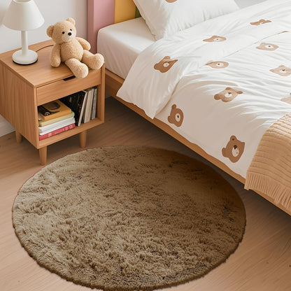 OLANLY Taupe Round Area Rug - Soft, Machine Washable 3 ft Circle Carpet for Bedroom & Living Room Decor