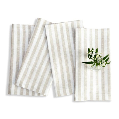 Solino Home 100% Linen Dinner Napkins Set of 4 - Natural & White 20 x 20 in (Variation: 01: Natural & White+20" x 20" Set of 4)