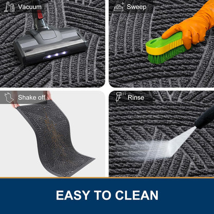 Smiry Heavy-Duty Natural Rubber Front Door Mat - Traps Dirt & Moisture | Easy Clean 29.5x17, Grey