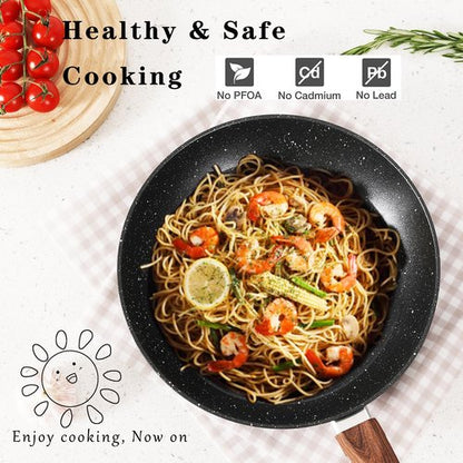 Hausfrau Pots and Pans Set Non stick, Ceramic Cookware Set Nonstick Kitchen Cooking Set w/Frying Pan Saucepan Saute Pan Casserole, Non Toxic NO PFAS & PTFE, Black