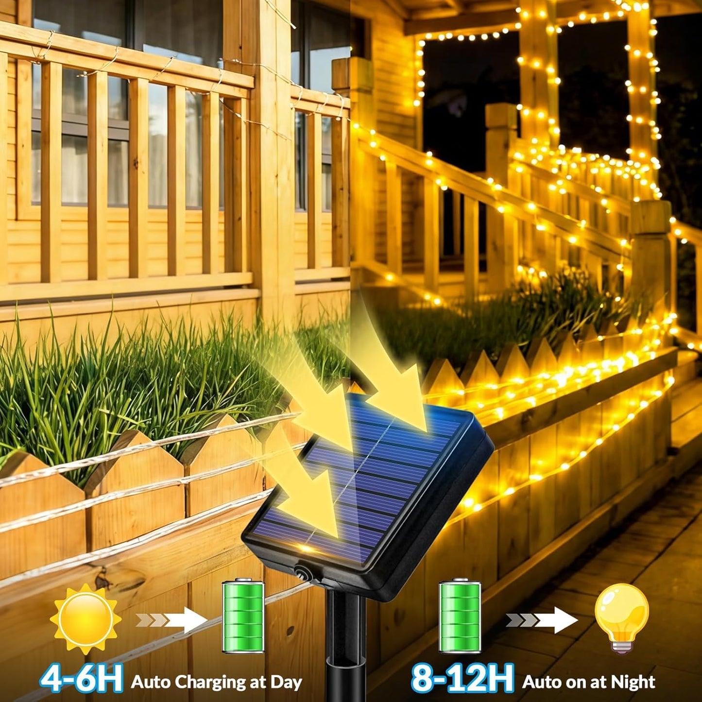 Skiennix Solar Rope Lights - 33FT 100 LED Fairy Lights with 8 Modes | IP65 Waterproof for Outdoor Decor