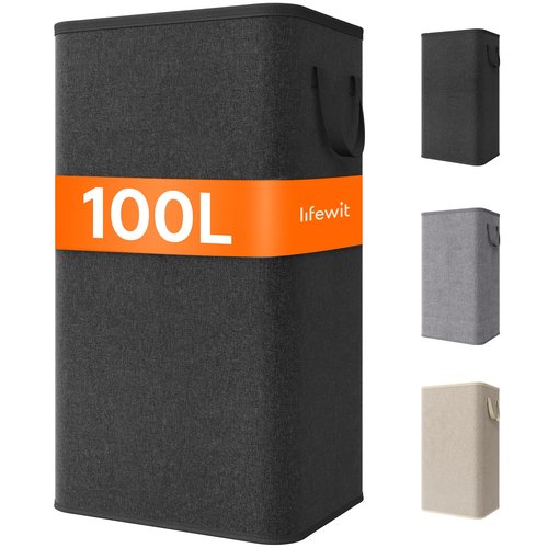 Lifewit 100L Large Tall Laundry Hamper, Collapsible Laundry Basket with Handles, Foldable Clothes Hampers for Laundry, Portable Dirty Clothes Hamper for Dorm College Bedroom Bathroom, Black