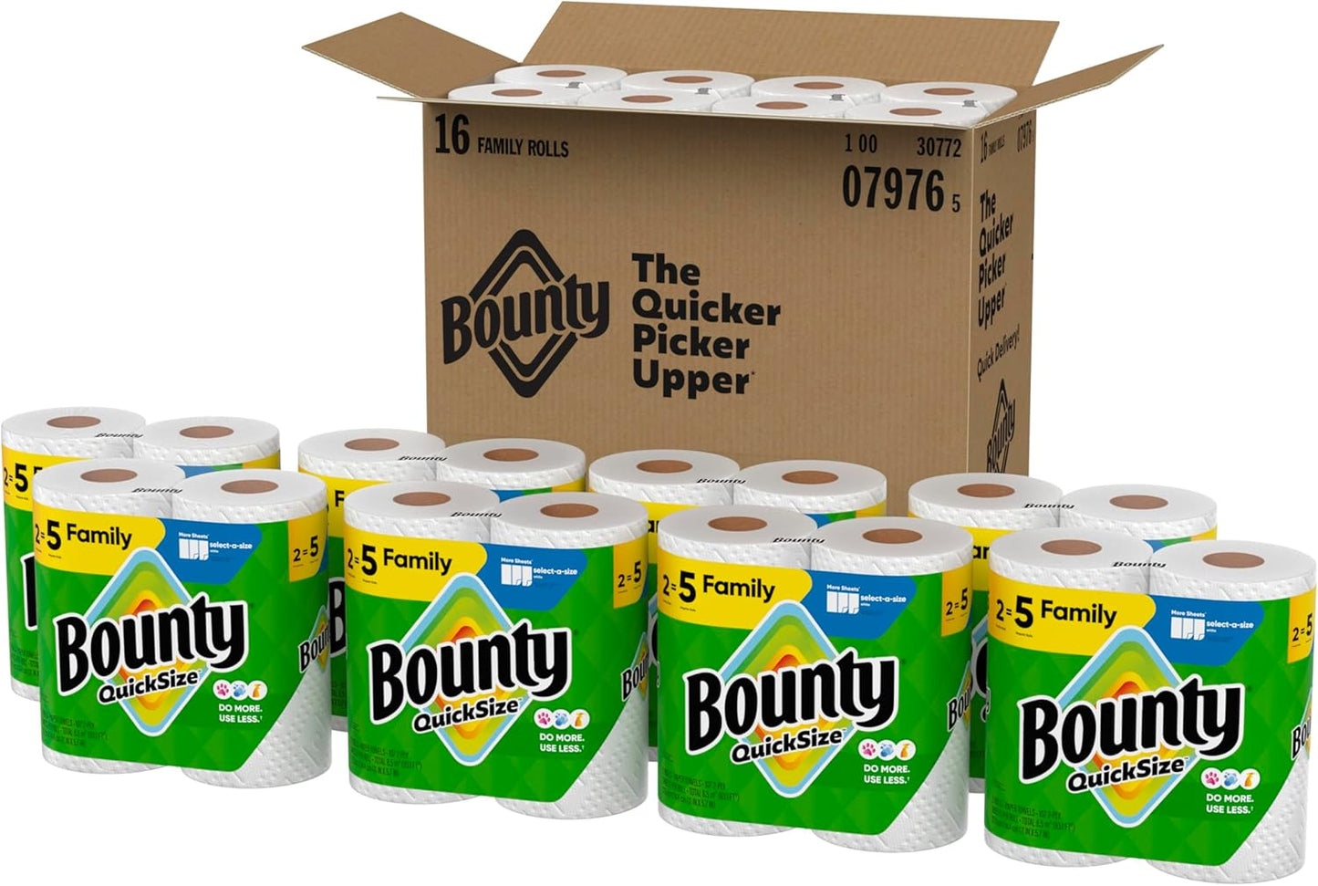 Bounty Paper Towels - Quick Size, White, 16 Family Rolls Equivalent to 40 Regular Rolls