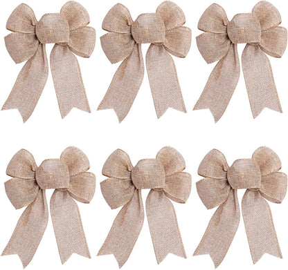 Skiennix Rustic Jute Wreath Bows - 6-Pack Burlap Decor for Christmas, Weddings & Parties