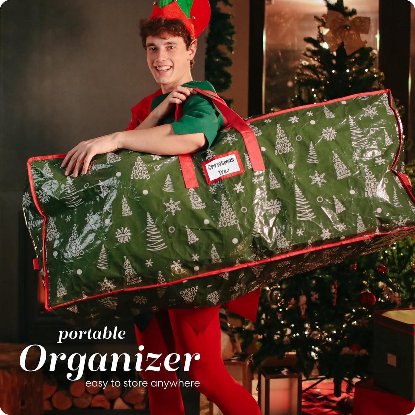 Regine Switzerland Christmas Tree Storage Bag - Durable Waterproof Zippered Design for 9-Foot Trees | Protects Against Dust & Moisture (Green Printed)