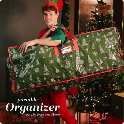 Regine Switzerland Christmas Tree Storage Bag - Durable Waterproof Zippered Design for 9-Foot Trees | Protects Against Dust & Moisture (Green Printed)