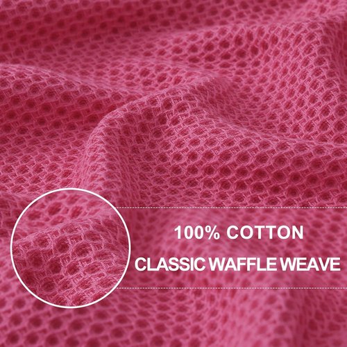 Homaxy Kitchen Dish Towels - Ultra Soft 100% Cotton Waffle Weave, Quick Drying, 13 x 28 Inches, 8-Pack, Hot Pink