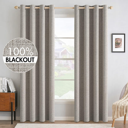 MIULEE 100% Blackout Linen Textured Curtains - Thermal Insulated Room Darkening Drapes | Warm Taupe, 52 x 108 Inch (2 Panels)