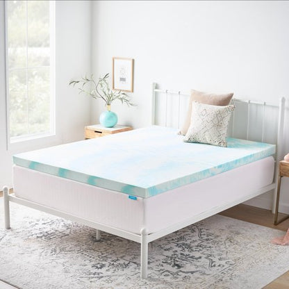 Linenspa 3 Inch Swirl Gel Memory Foam Mattress Topper, Full Size – Cooling Gel Infused, Ventilation Holes – Pressure Relieving Bed Topper – CertiPUR Certified