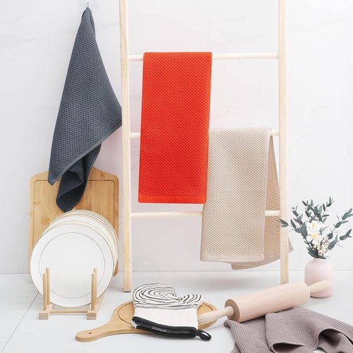 Homaxy 100% Cotton Waffle Weave Dish Towels - Ultra Soft & Absorbent, Quick Drying, 13 x 28 Inches, 8-Pack, Beige