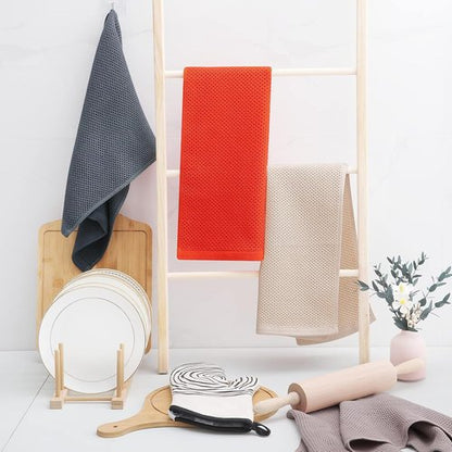 Homaxy Kitchen Dish Towels - 100% Cotton Waffle Weave, Ultra Soft & Absorbent, 13 x 28 Inches, 12-Pack, Beige