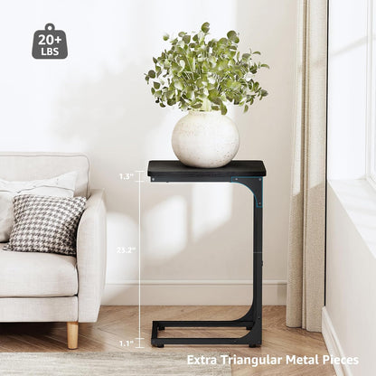 QEEIG C Table Set of 2 - Modern Black C-Shaped Side Tables for Living Room & Couch