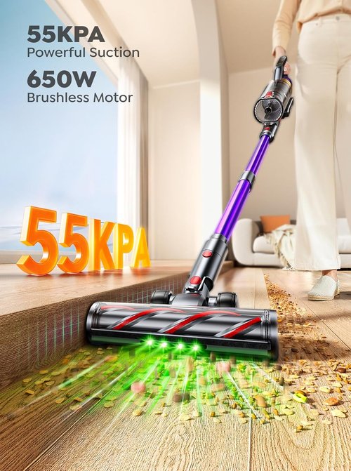 INTETURE Cordless Vacuum Cleaner - 650W 55KPA Suction Power | 70 Min Runtime, Anti-Tangle Design, Touch Screen