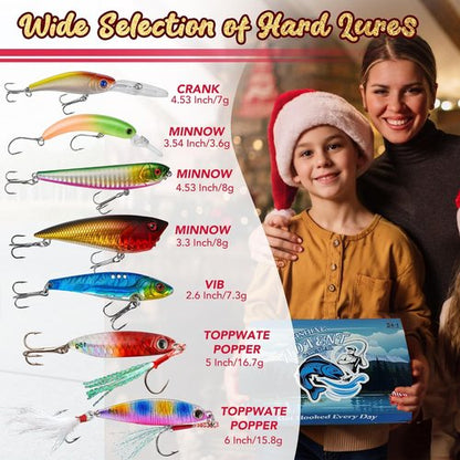 Fishing Advent Calendar 2025 - 24+1 Lures Set with Mystery Surprises | Perfect Gift for Men and Boys