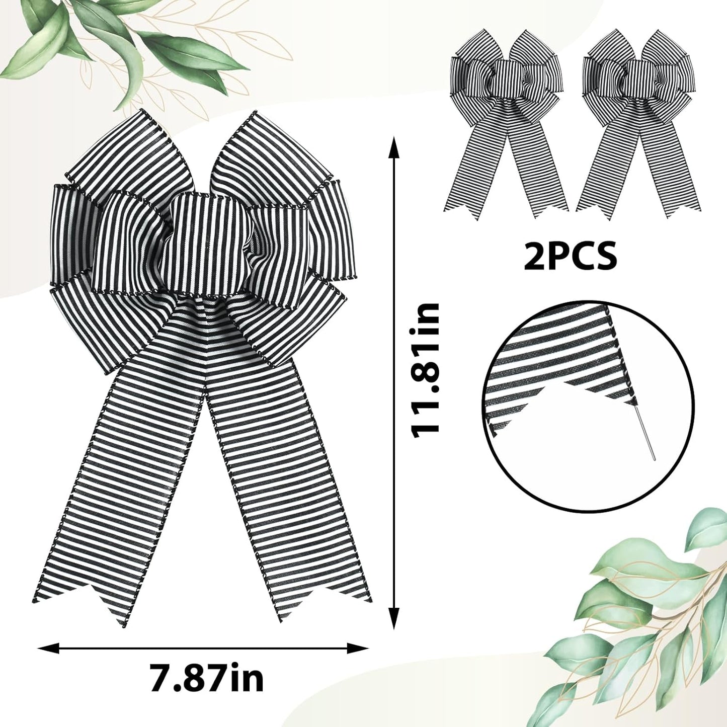 Regine Switzerland Black & White Stripe Wreath Bows - Rustic Burlap Decorative Ornaments for Weddings & Parties