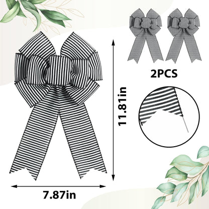 Regine Switzerland Black & White Stripe Wreath Bows - Rustic Burlap Decorative Ornaments for Weddings & Parties