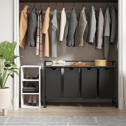 Lifewit Laundry Hamper 4 Section, 168L Pull out Laundry Clothes Basket Organizer with Large Top Shelf and 4 Removable Bags and Handles for Laundry Room Bedroom Bathroom, Black with Wheels