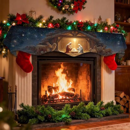 Nuxovilar Christmas Mantel Scarf Cover 19x79 in - Nativity Design, Polyester (YYE04304)