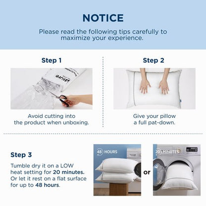 Bedsure Queen Pillows Set of 2, Luxury Hotel Firm Pillows for Sleeping, Decoration Strip Diamond Design Cover, Fluffy Original Down Alternative Filling for Side, Back or Stomach Sleepers