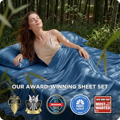 Bedsure Cooling California King Sheet Set - Breathable Rayon from Bamboo, Deep Pocket 16" - Soft Teal Luxury Bedding