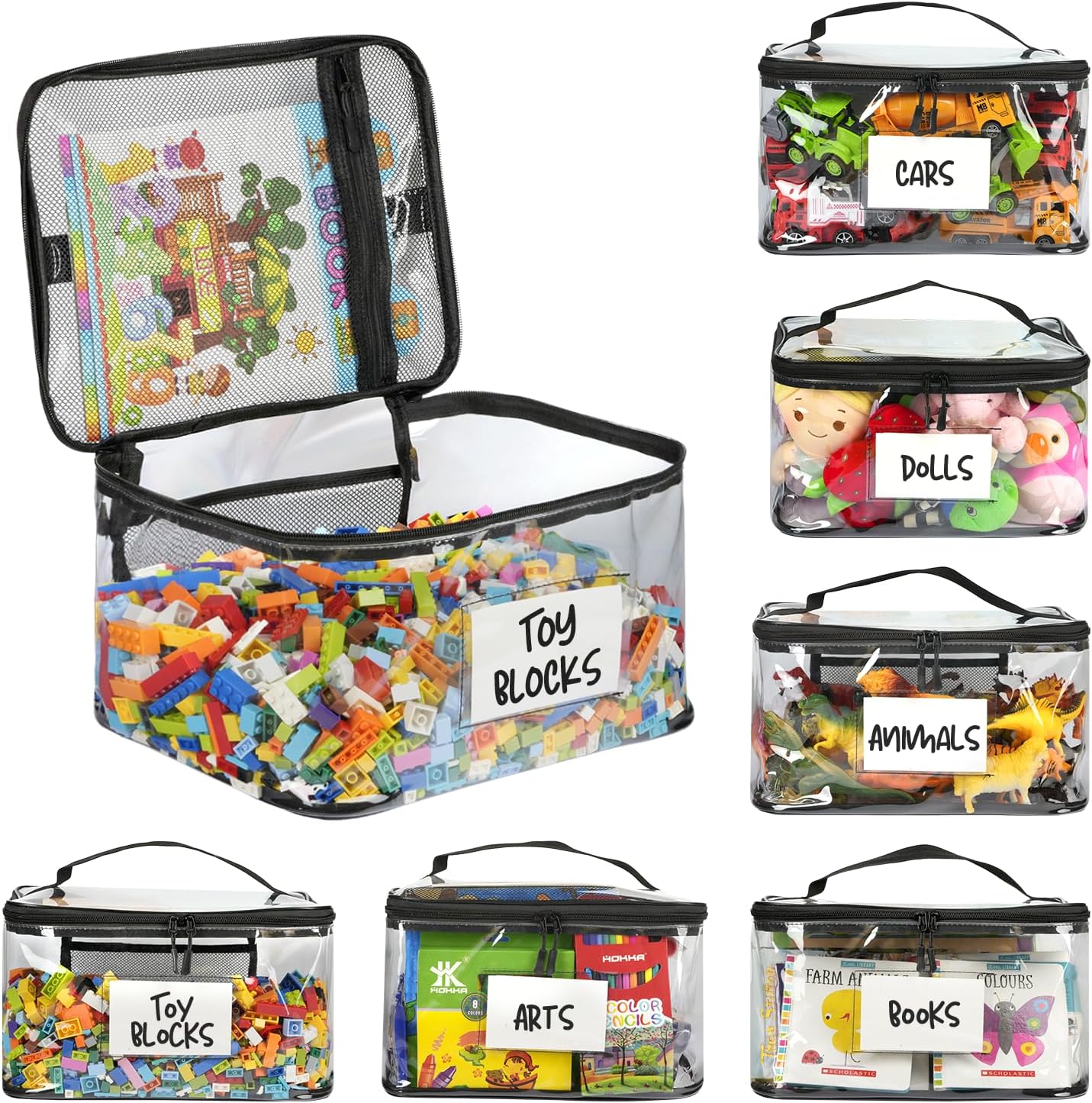 Skiennix Extra Large Toy Storage Bags - 6-Pack Reusable Clear TPU Waterproof Organizers for Kids' Toys, Games & More