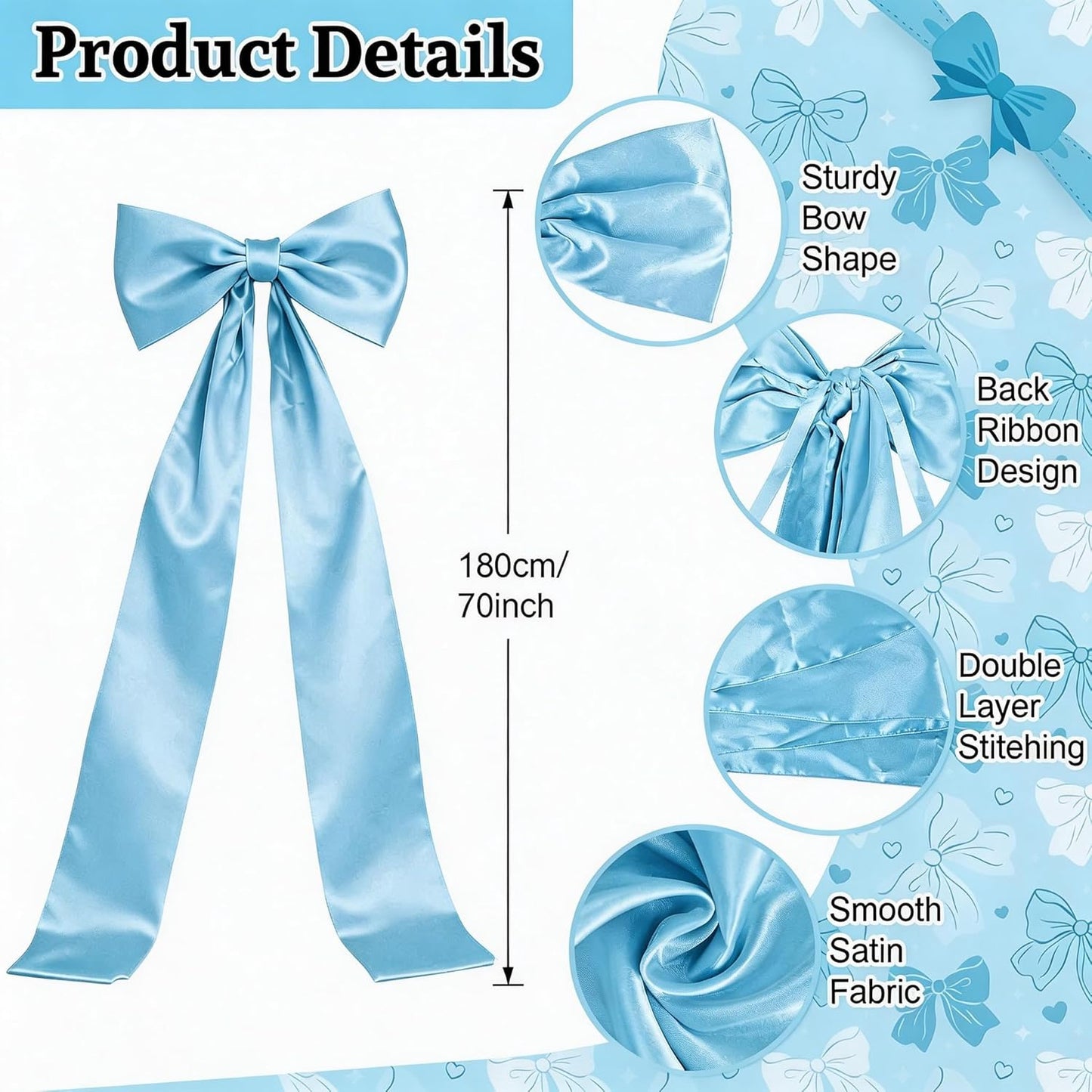 Skiennix Extra Long Satin Blue Bow - Elegant Wall Decor for Coquette Room | 70x20 Inch for Events