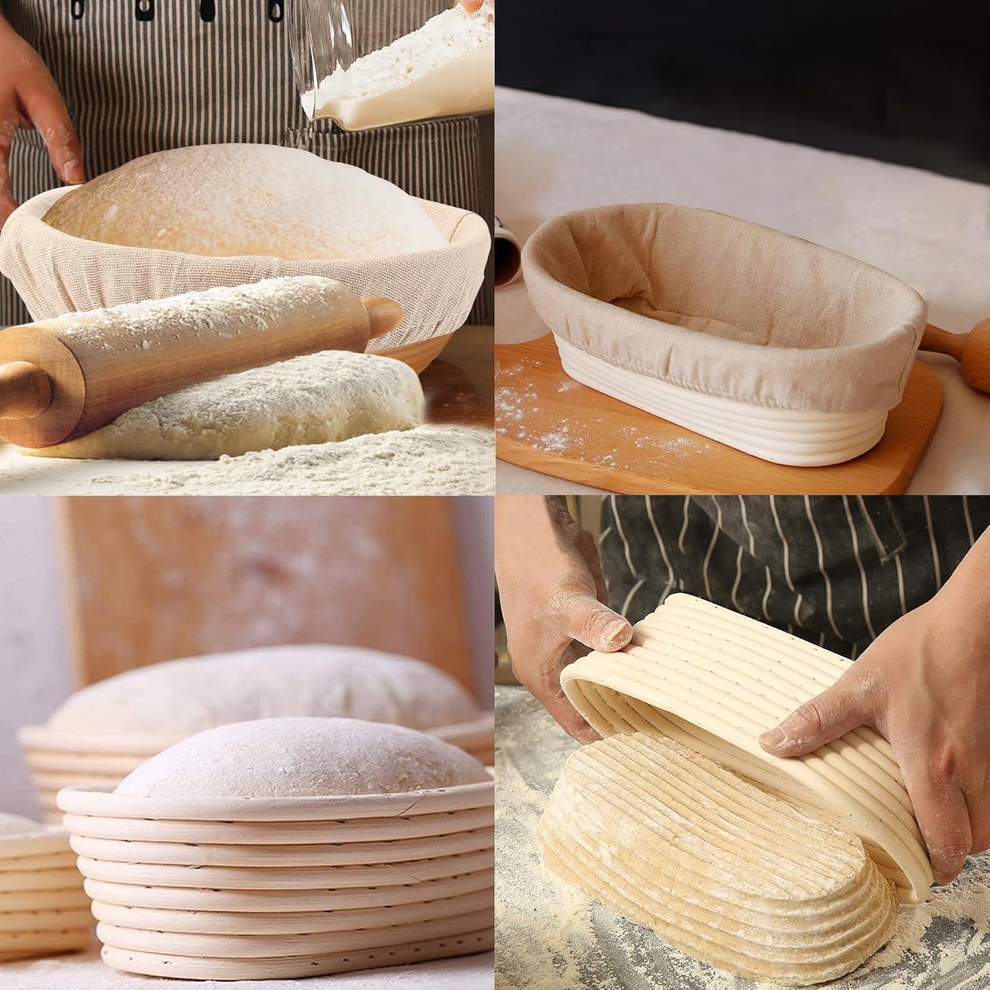 Skiennix Sourdough Bread Baking Set - 2 Pack Banneton Proofing Baskets (10" Round & Oval)