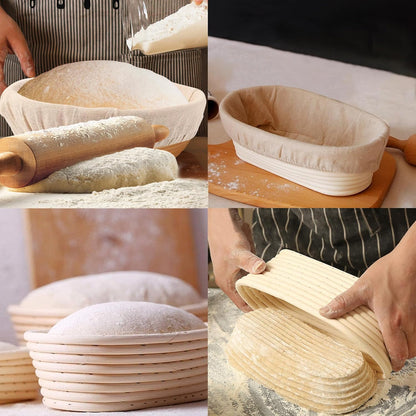 Skiennix Sourdough Bread Baking Set - 2 Pack Banneton Proofing Baskets (10" Round & Oval)