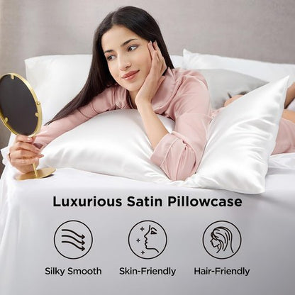 Bedsure King Size Satin Pillowcase Set - Pure White Silky Pillow Cases for Hair & Skin, 20x36 Inches, 2 Pack