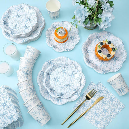 Newtay Disposable Tableware Set - 250 Pcs Blue Floral Plates, Napkins & Cups for 50 Guests | Perfect for Weddings & Bridal Showers