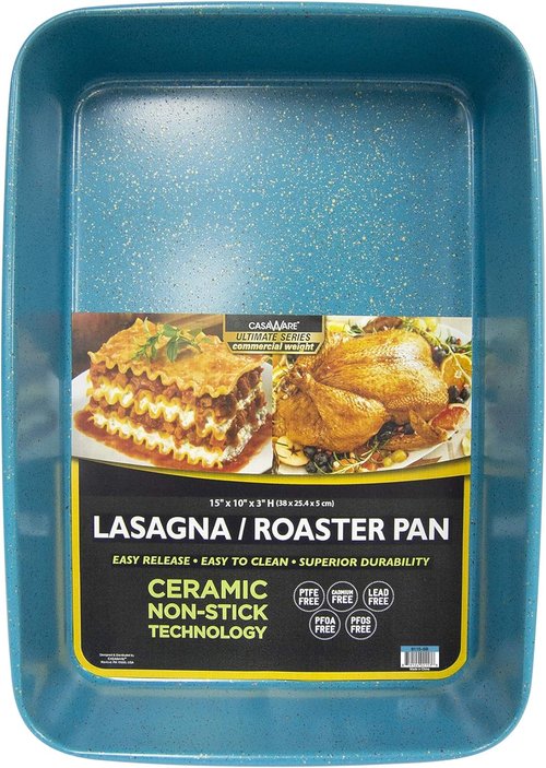 CasaWare 15-Inch Ceramic Coated Non-Stick Lasagna Pan - Ultimate Series in Blue Granite