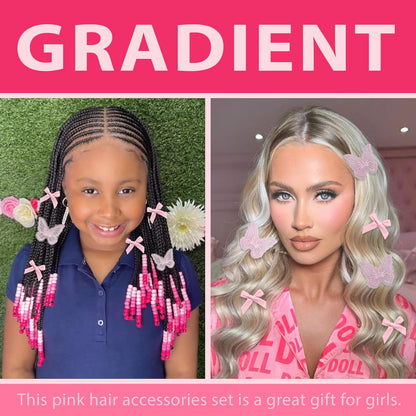 Skiennix 100PCS Small Pink Hair Beads - Gradient Acrylic Bows for Braids & Dreadlocks | Cute Accessories for Women & Girls