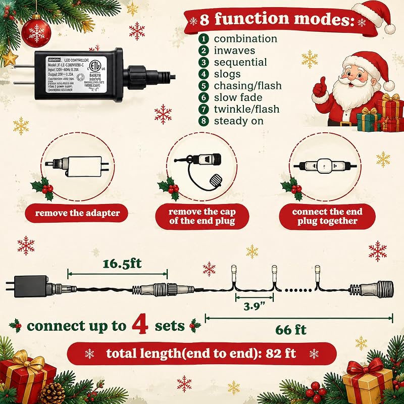Dazzle Bright 132ft 400 LED Outdoor Christmas String Lights - 8 Modes, Waterproof